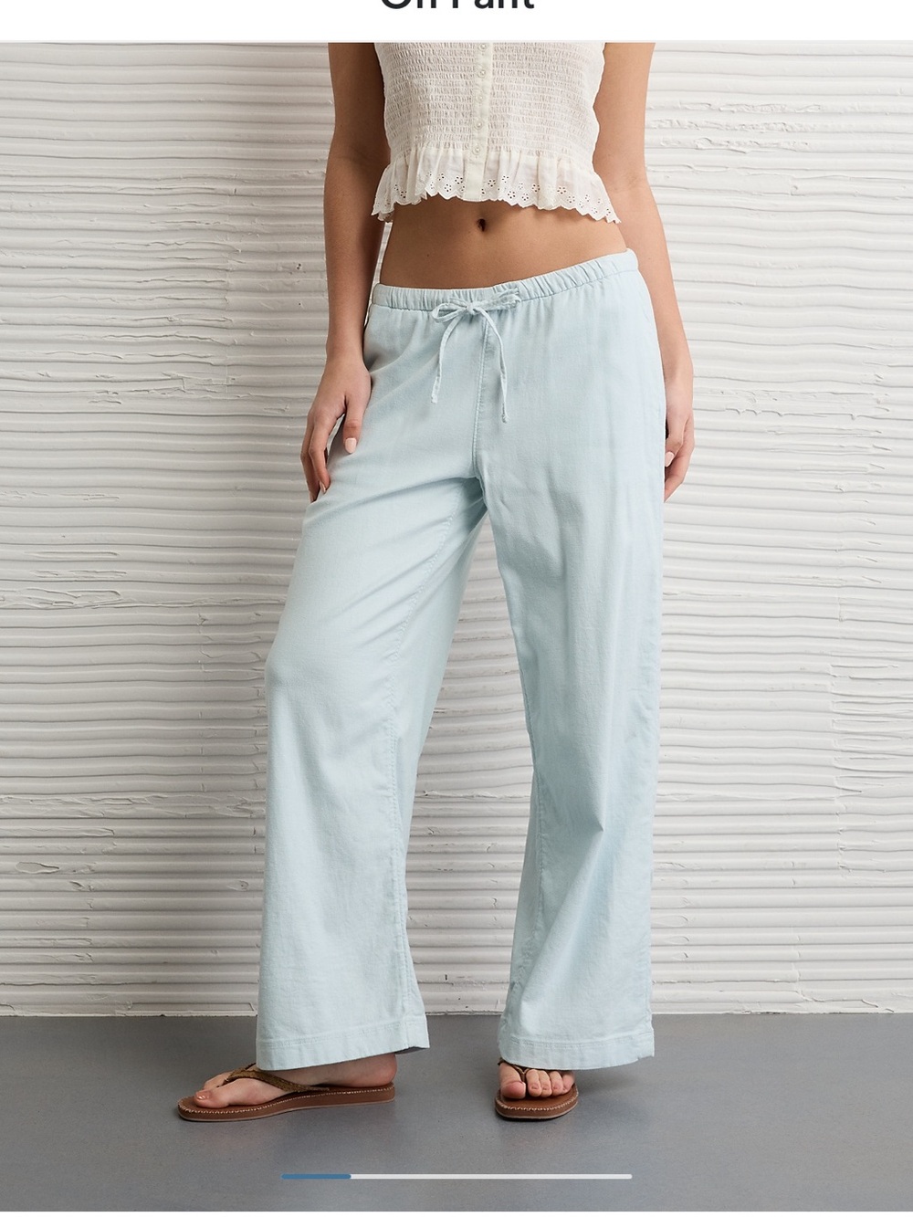 New American Eagle pull on linen blend Light Blue Wide-Leg Drawstring Pants